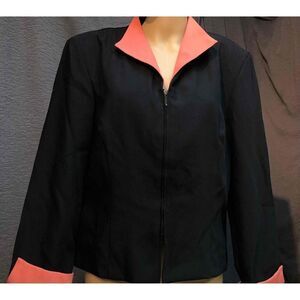Miss Dorby Women's Jacket Zip-Up Coral Contrast Collar Polyester Size 18